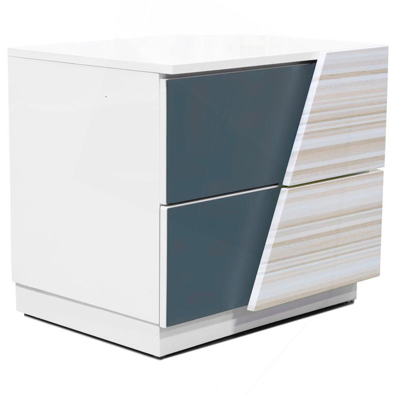 2-Drawer Poplar Wood Bedroom Nightstand in Zebra/White