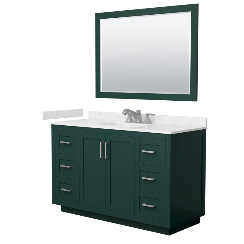 Ensemble de meuble-lavabo simple 54 po avec plateau en marbre de culture Miranda, Nickel brossé, Vert