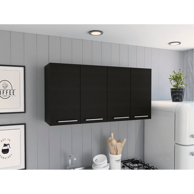 Armoire murale 120, quatre portes, deux armoires, deux tablettes - noir, Noir