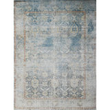 Hand Knotted Wool Oriental Area Rug in Blue/Silver/Rust