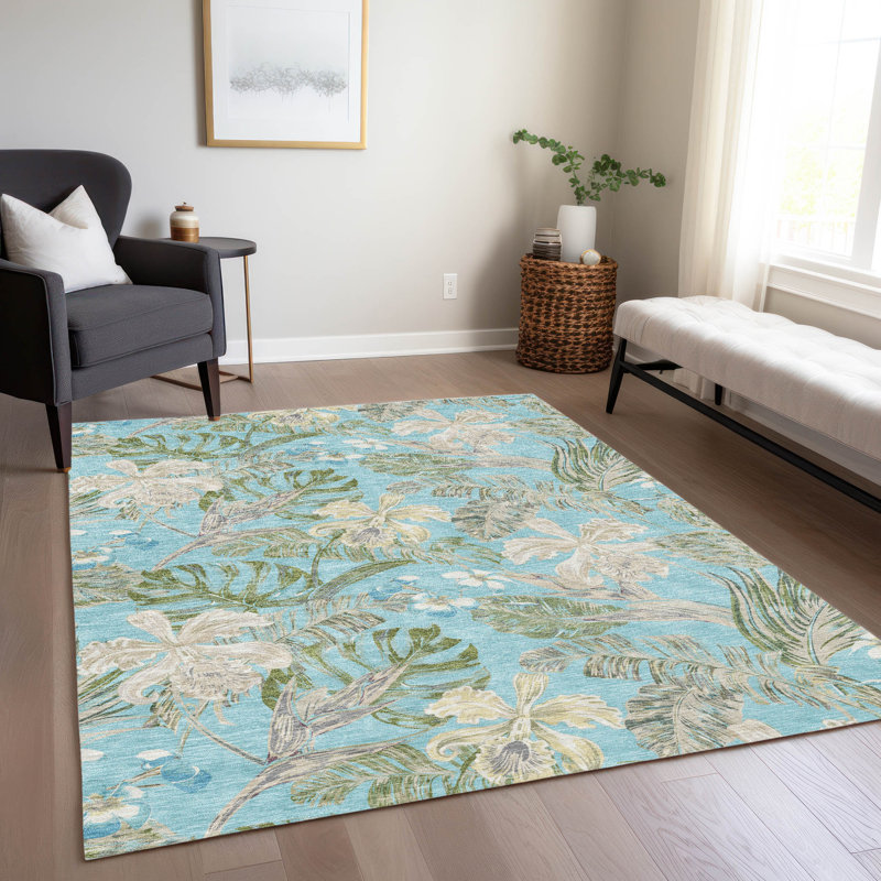 Tapis bleu sarcelle lavable à la machine intérieur / extérieur Cinead ACN1708, Rectangle 5 pi x 7 pi 6 po