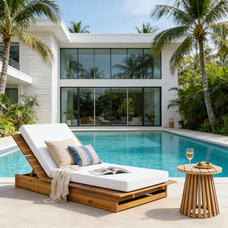 Méridiennes de patio réglables, chaise longue moderne en bois d'acacia