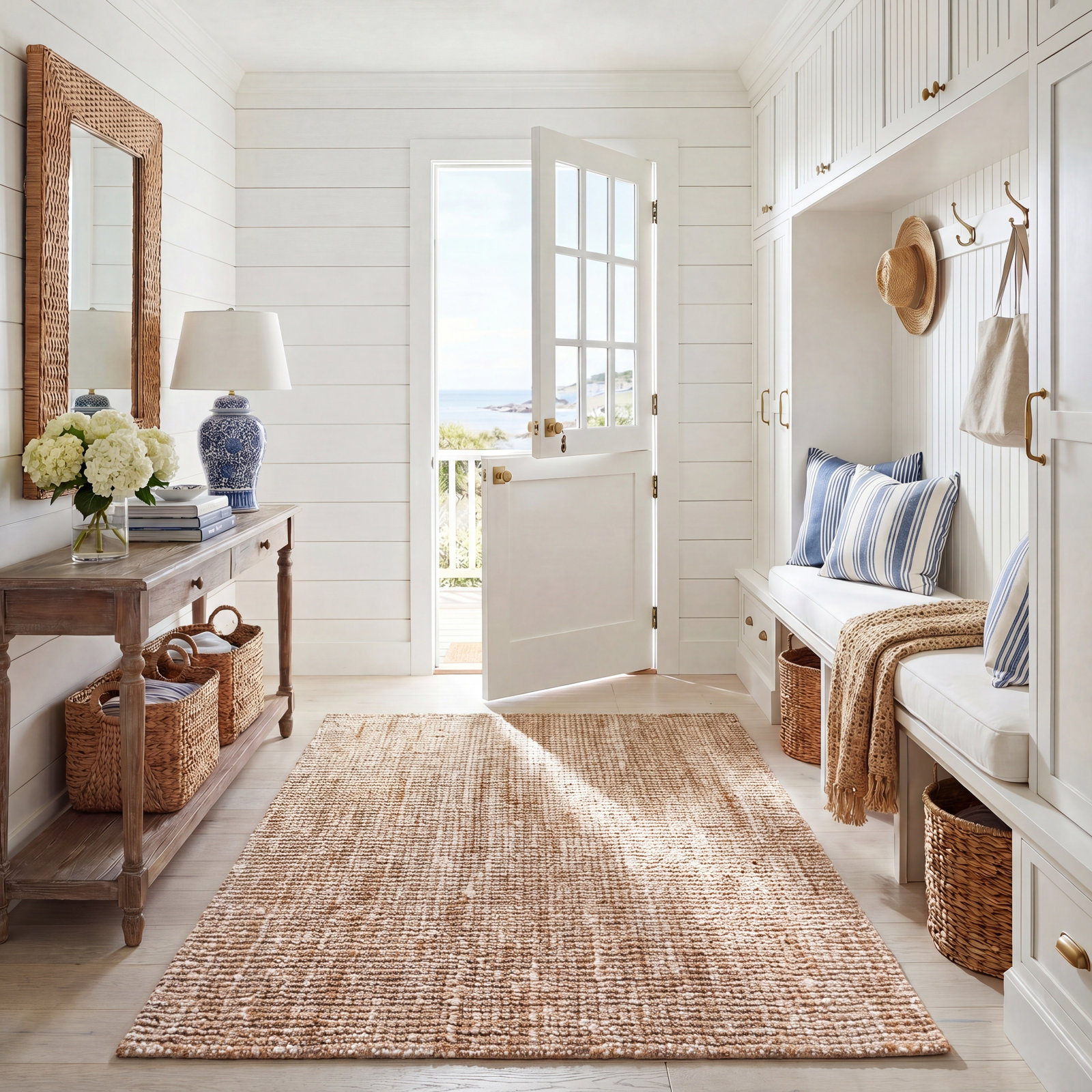 Alda Natural Ivory Hand-Woven Jute Rug, Rectangle 5' x 8'