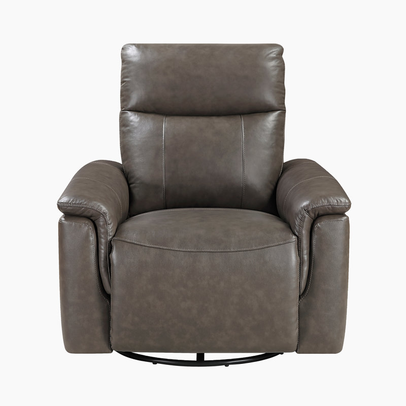  Laurent 35" Modern & Contemporary Swivel Glider Top Grain Leather Match Reclining Chair with 360-Degree Swivel & Gentle Gliding Motion