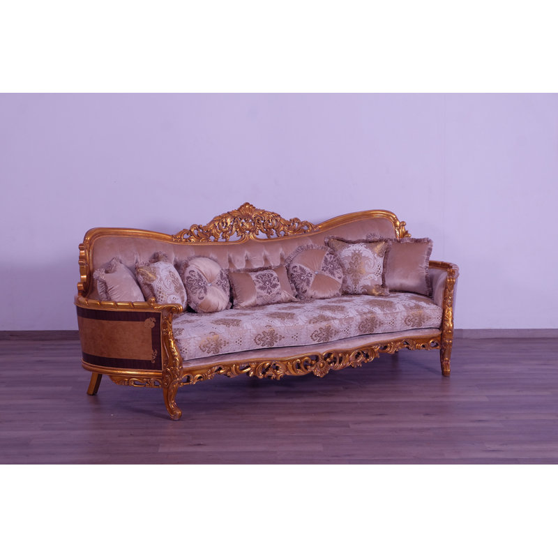 3 Piece Modigliani Sofa Red Gold Fabric, Gold/Beige/Light Brown