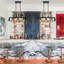 Lustre linéaire pour îlot de cuisine avec cadre noir mat et abat-jour conique doré - 3 ou 5 lumières, hauteur réglable, homologué ETL-1205723021-1205723059