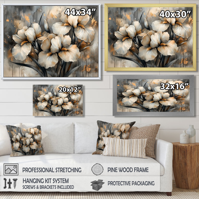 Ilysa jaune gris Irise Desire II - art mural iris pour le salon, Impression sur cadre flottant, H 24 po x l 32 po, Blanc