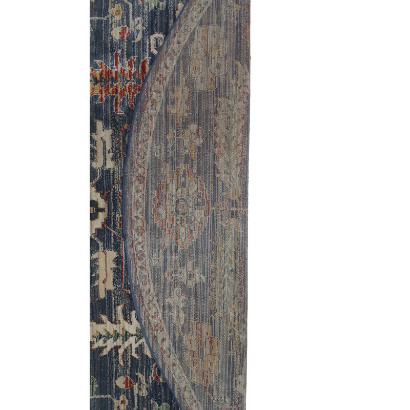 Oriental Machine-Made Blue Area Rug, Round 8'