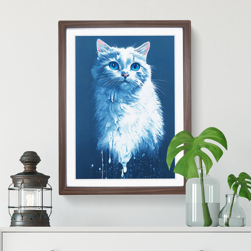 Painted Cat No.6 - Framed Print, 64cm H x 46cm W x 2cm D, Walnut Framed