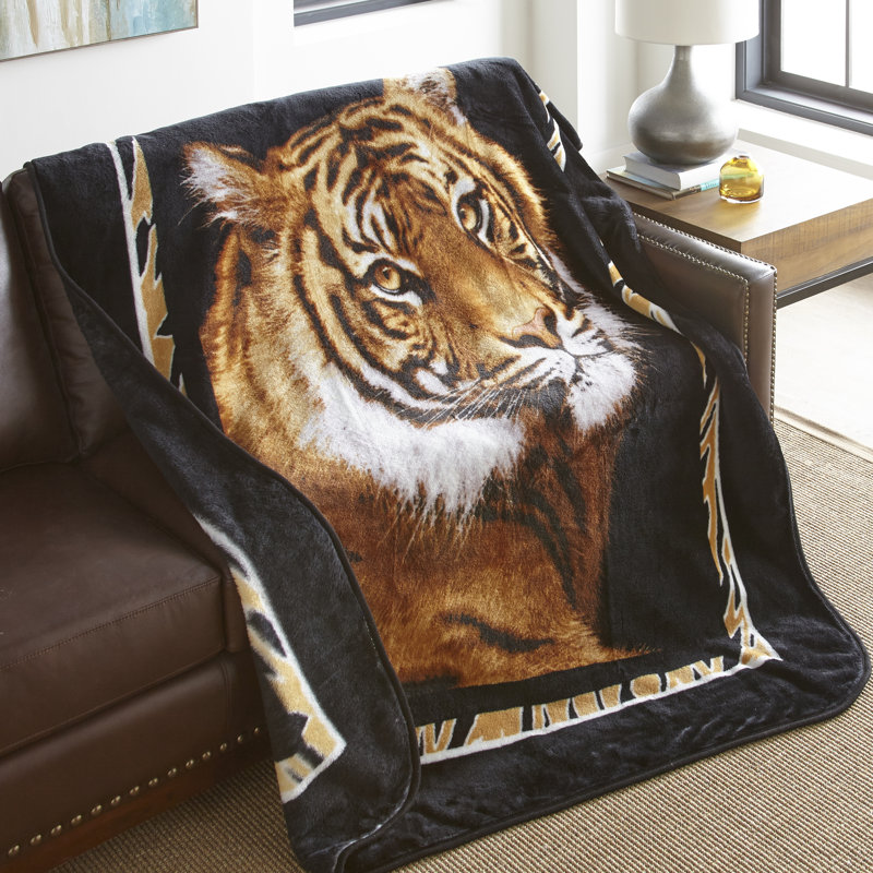 Oversized Black and Orange Fleece Electric Throw Blanket