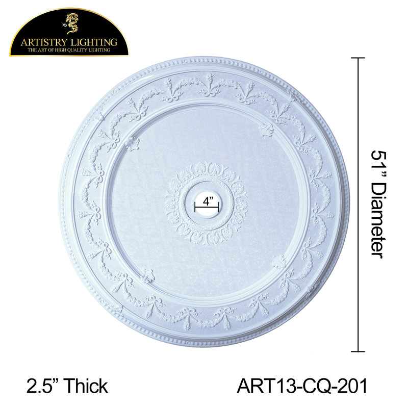 Round 51" Classic White Ceiling Medallion White Damask Motif