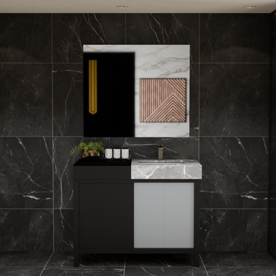 Armoire de salle de bain 42 po Lexora Zilara en noir et gris avec plateau et miroir