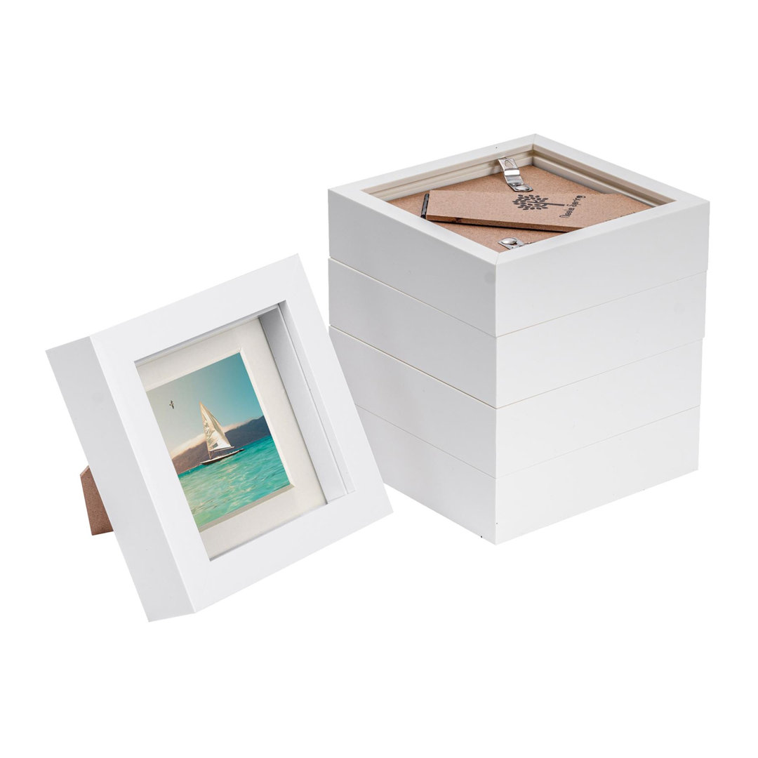Nicola Spring - 4" x 4" White 3D Box Photo Frames - 2" x 2" Mount