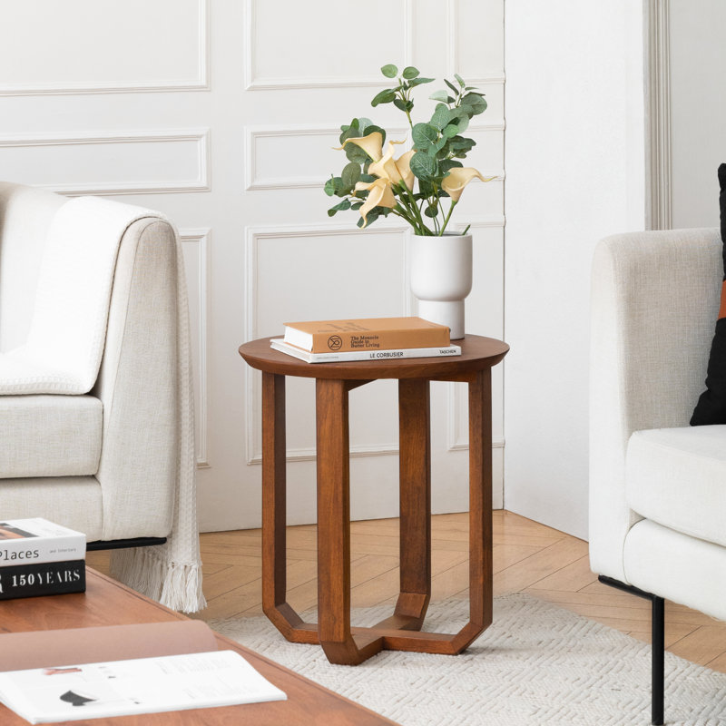 Sarves Solid Wood Cross Legs Side Table, Walnut