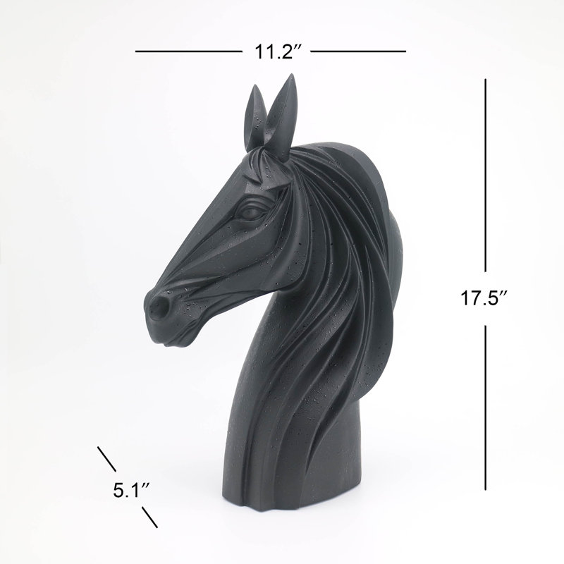 Sculpture tête de cheval en résine noir mat avec pois noirs brillants et figurine décorative et sculpture et décoration intérieure