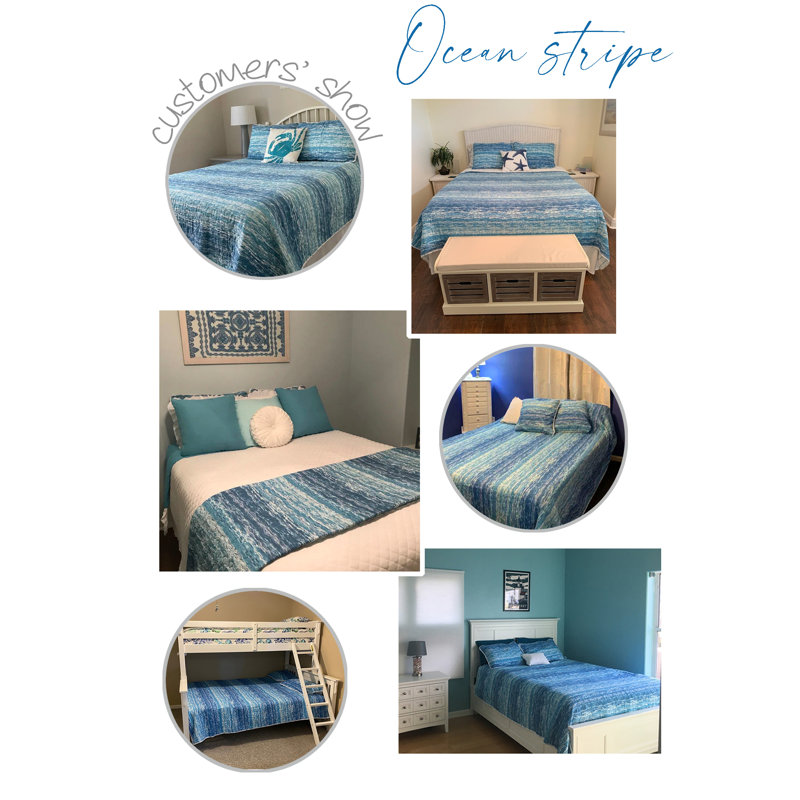 King Blue Cotton Reversible Nautical Quilt Set