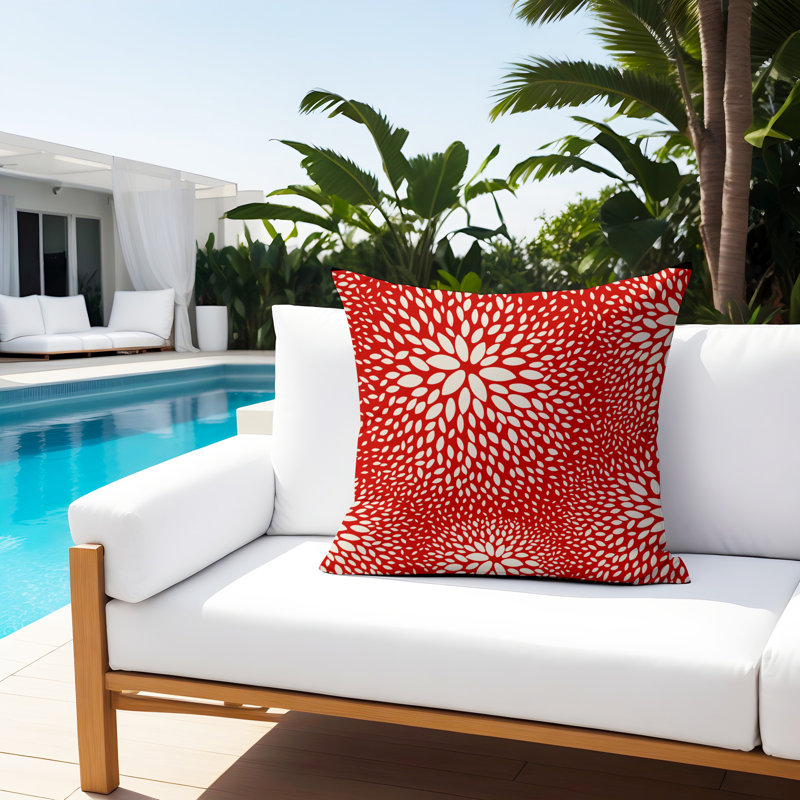 Housse et insert de coussin décoratif intérieur / extérieur Bavière, H 17 po x l 17 po, Rouge / Crème