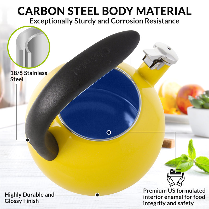 Chantal Anniversary 2 qt. Enamel on Steel Stovetop tea kettle, Canary Yellow