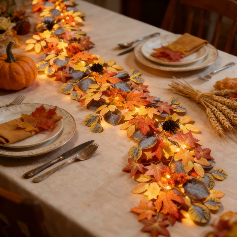 Guirlandes lumineuses décoratives à DEL pour l'Action de grâce et l'Halloween, avec feuilles d'érable et guirlandes lumineuses.