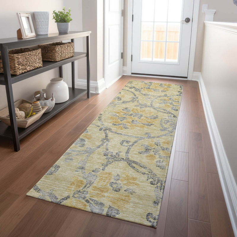 Premium Machine Washable Prisco Gold Rug, Runner 2'3" x 7'6"