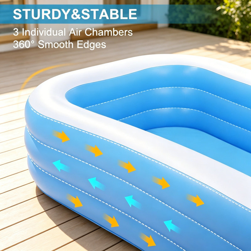 241×142×56cm Large Family Inflatable Swimming Pool, Thickened PVC Blow Up Paddling Pool，Fast Inflatable Pool for Backyard Garden Outdoor Summer Water Party