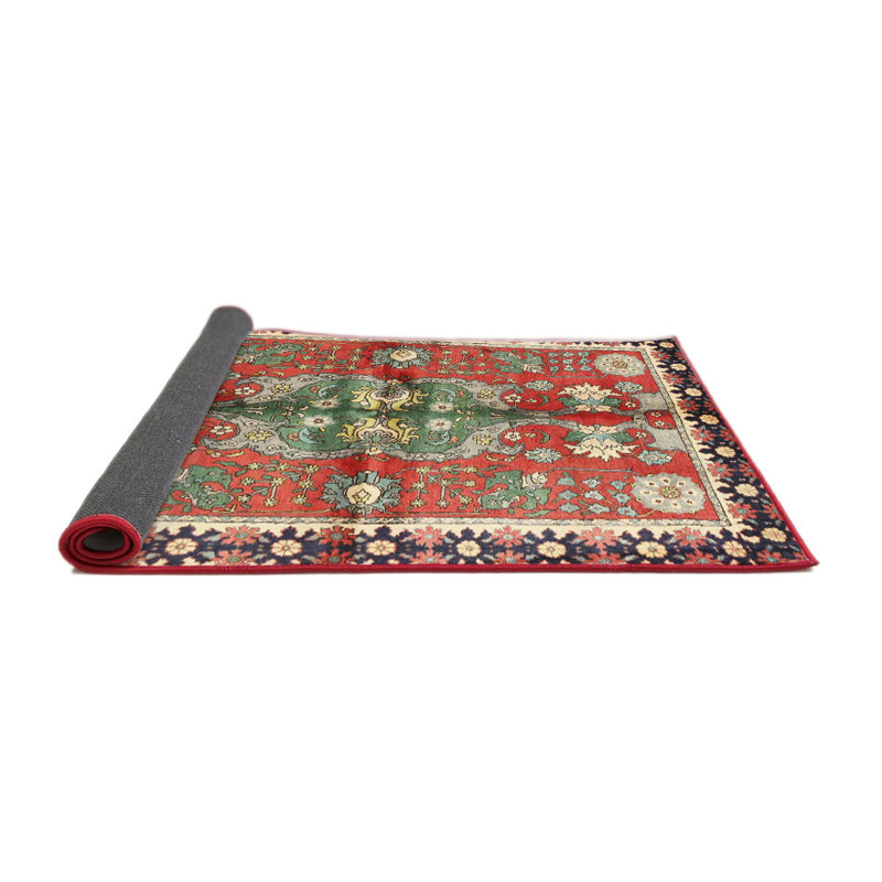 Tapis rouge/beige/noir traditionnel, Rond 5 pi