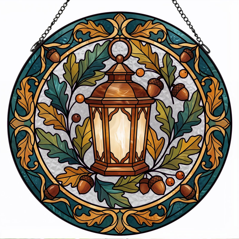Panneau de vitrail Autumn Lantern, H 12 po, H 12 po