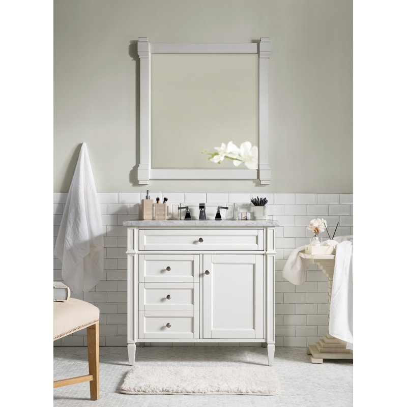 Brittany 36'' W Single Vanity, Carrara White, Bright White, 8" Widespread