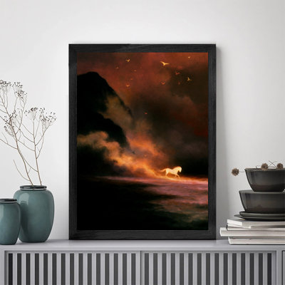 «Black Horsed Vintage Horses fonctionnant dans un environnement fumé», reproductions d'art encadrées de style rétro