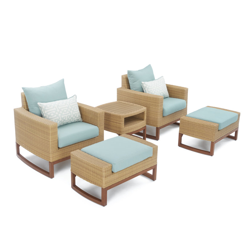 Tullio 5 Piece Rattan Seating Group with Sunbrella® Cushions, Canvas Spa Sunbrella® Canvas