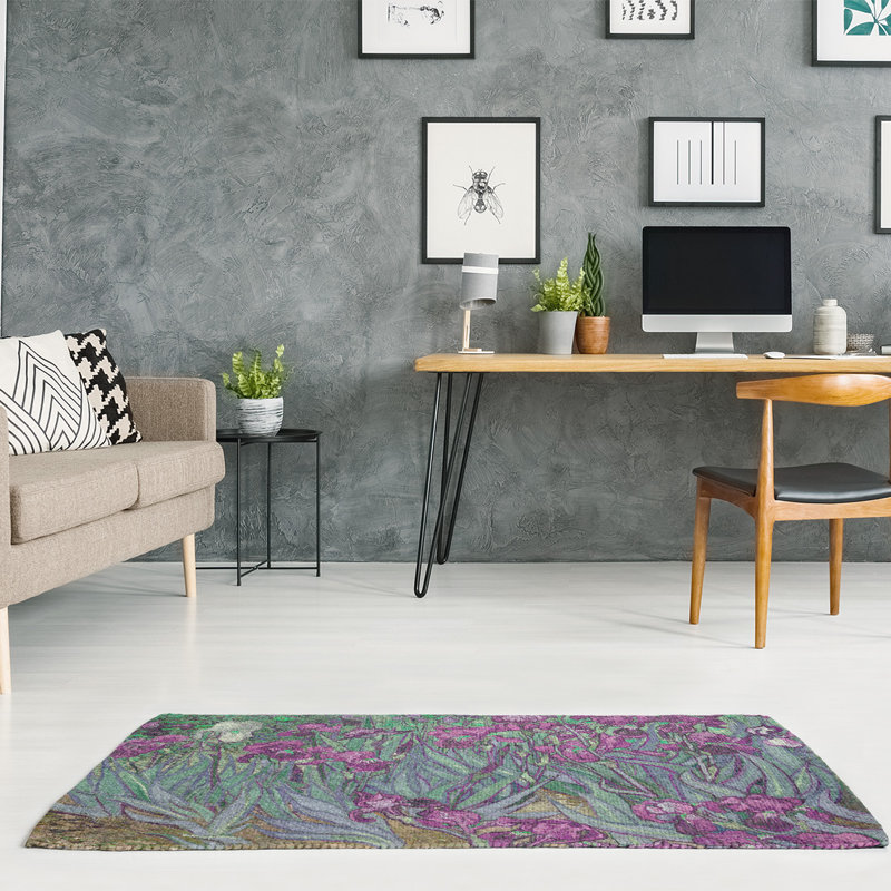 Tapis vert/rose en chenille irises, Rectangle 2 pi x 3 pi