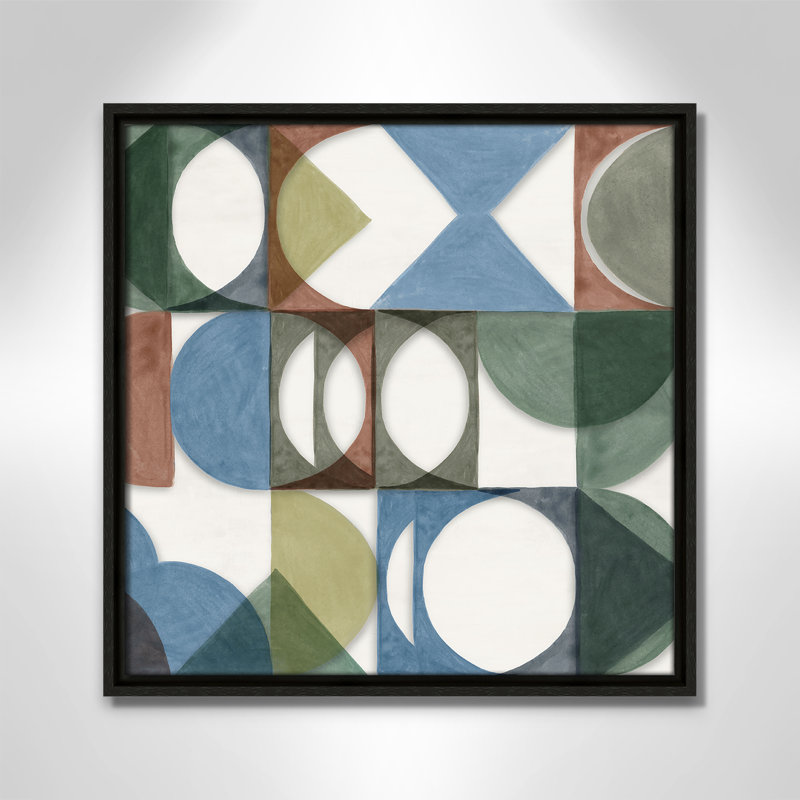 Intersecting Shapes in Soft Earth Tones Print by Hazel J, 17.5'' W x 17.5'' H, Espresso Floater