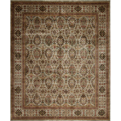 Silver Screen Hand Knotted Wool Area Rug in Light Blue/Bone