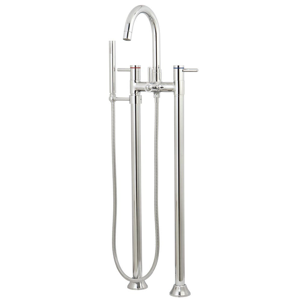 Kingston Brass Concord Three-Handle 2-Hole Freestanding Tub Faucet with Hand Shower, Polished Chrome