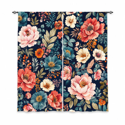 2Pcs Vivid Floral Curtains, Light Filtering Fabric, Artistic Pattern, Privacy Protection, Rod Pocket Design, for Living Room, Bedroom, Balcony, Kitchen Home Decor