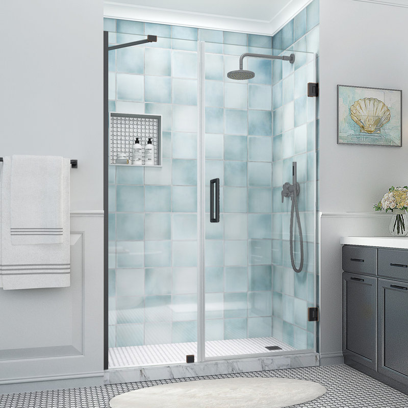 Belmore XL 57.25" W x 80" H Hinged Frameless Shower Door with StarCast Clear Glass, Oil Rubbed Bronze, Frosted Glass