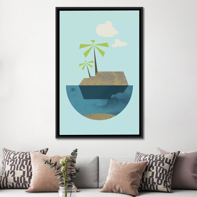 « island », impression sur toile tendue, H 26 po x l 18 po x P 1,5 po, Toile avec cadre noir, Pas de tapis