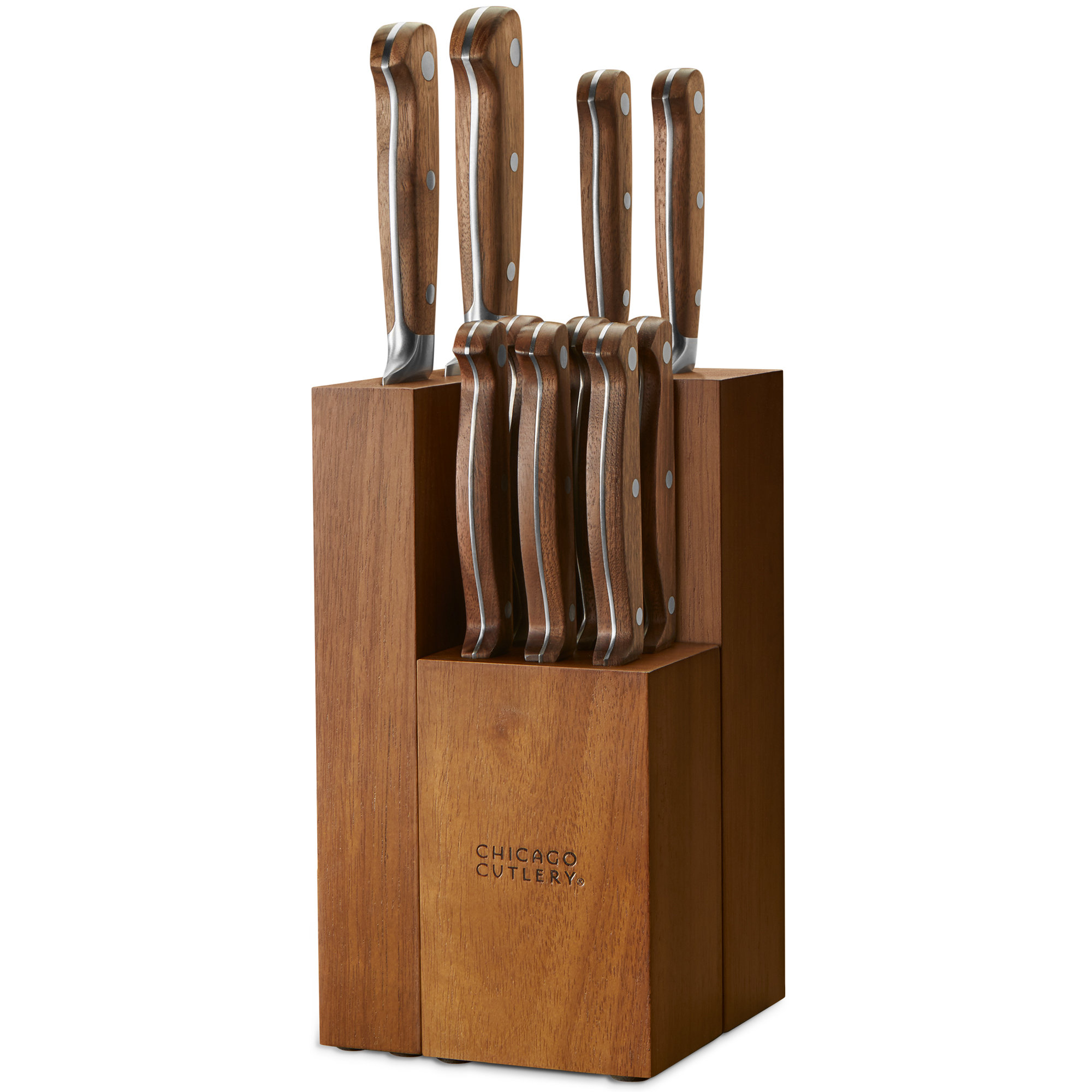 Styled Settings White Stainless Steel Knife Set with Walnut Block