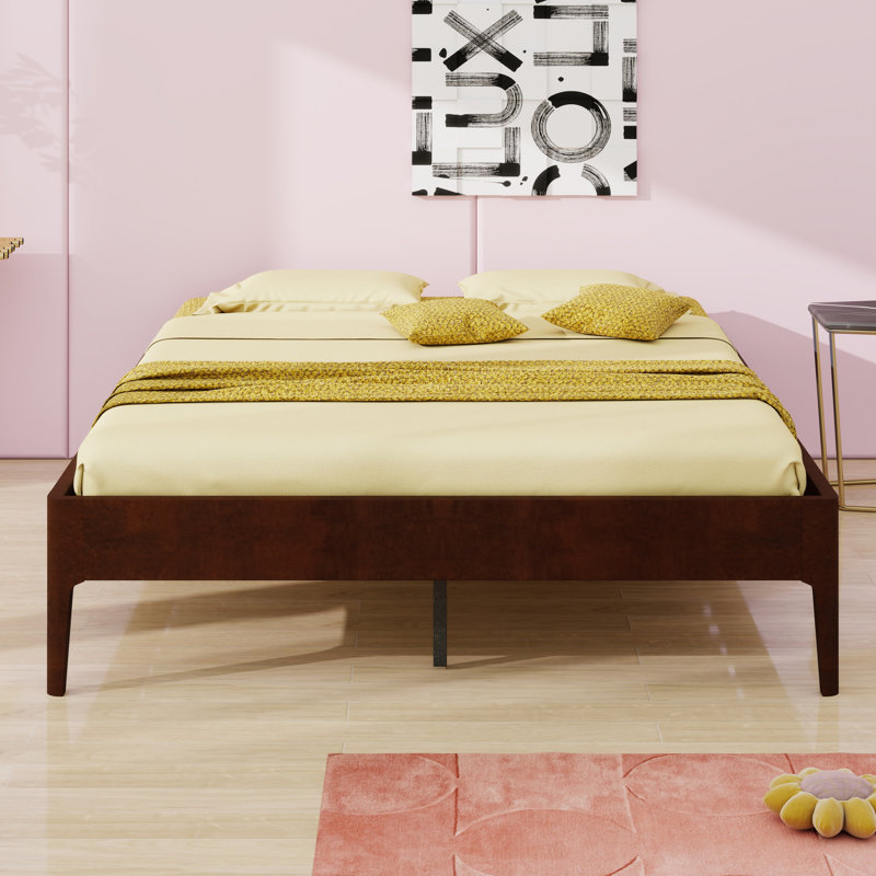 Modern Minimalist Platform Bed, Chocolate, Queen