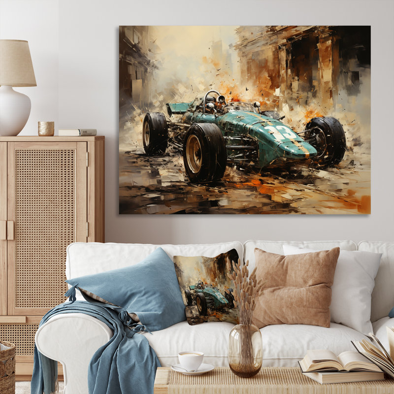 Illustration rétro rétro de voiture de sport - voiture de course, art mural, H 34 po x l 44 po x P 1,5 po, Toile tendue