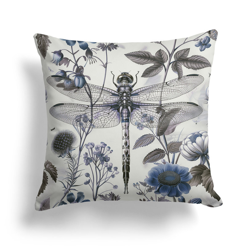 Dragonfly Fairytale Indoor/Outdoor Square Throw Pillow, Green/Silver, 26"H x 26"W