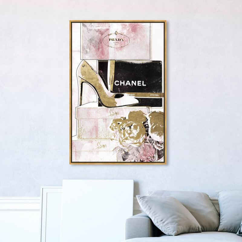 " Luxury Stacked Shoes Rose ", Gold Framed, 36" H x 24" W