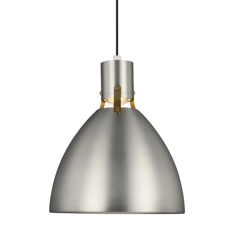 Luminaire suspendu simple à 1 lumière DEL à intensité variable Uma, H 17 po x l 14,13 po x P 14,13 po, Nickel satiné