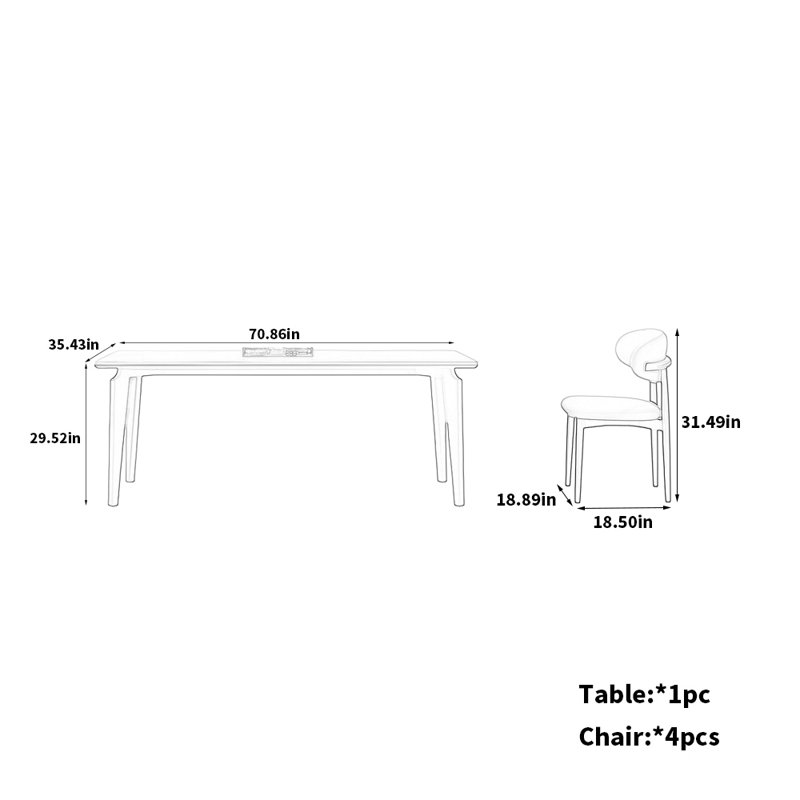 Superbe ensemble de chaises de table en pierre de frêne blanc brûlé, H 29,52 po x L 70,86 po x l 35,43 po