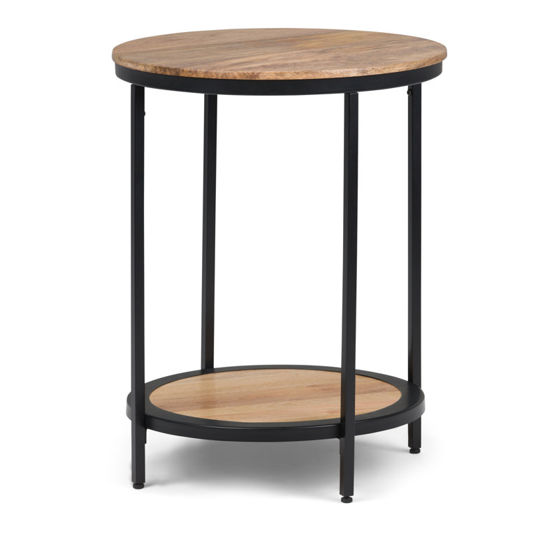 Table de bout ronde en métal 18 po Jenna, Noir, Naturel
