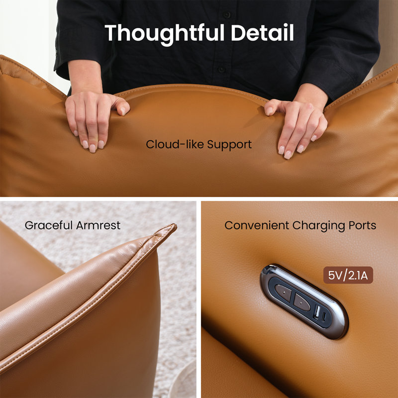 Leather Wall Hugger & Zero-Gravity 3+2 Seater Power Reclining Living Room Set  With USB & Type-C Ports, Brown