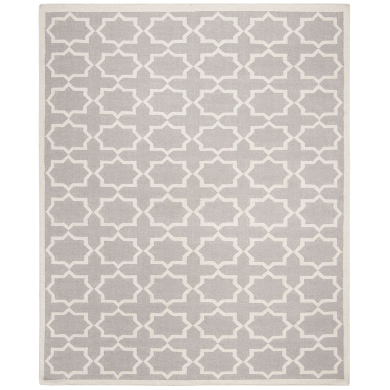 Rodgers Hand Woven Flat Weave Wool/Cotton Geometric Rug in Ivory, Rectangle 9' x 12'