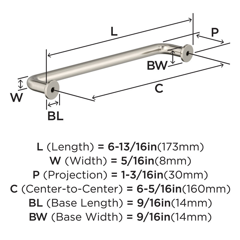 Amerock Factor Drawer Pull, 6 5/16", Polished Nickel