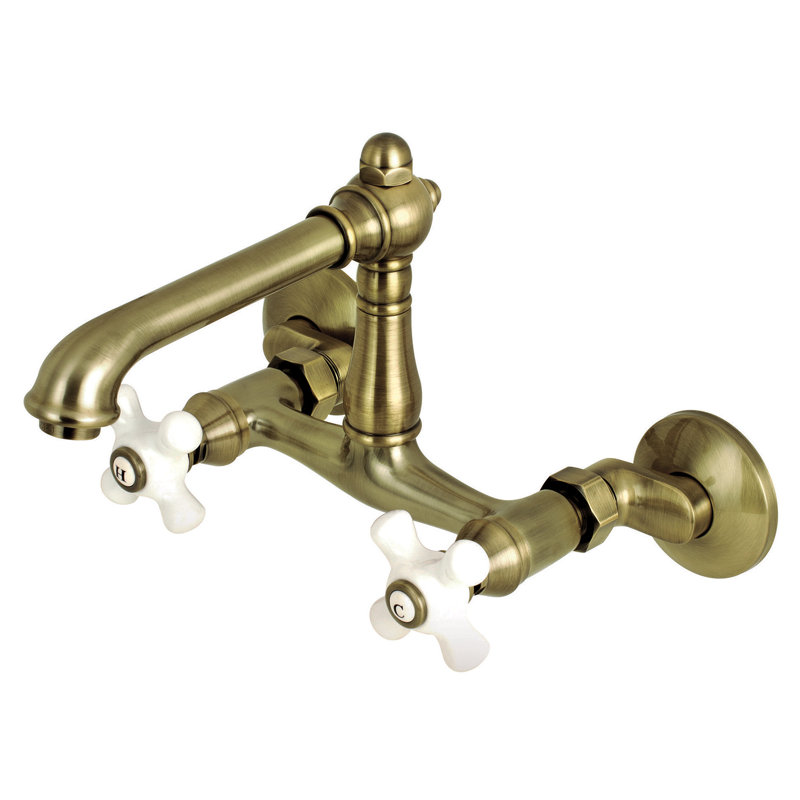 Kingston Brass English Country Double-Handle 2-Hole Wall-Mount Bridge Kitchen Faucet