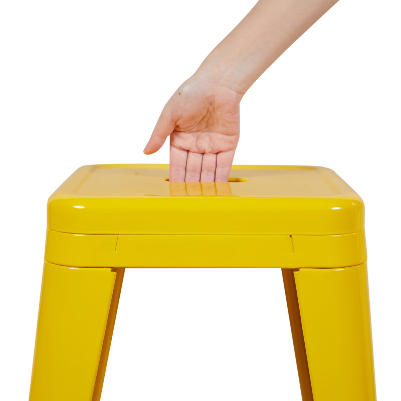  30-Inch Industrial Metal Counter Stools, Stackable Indoor/Outdoor Barstools, Set of 2, Yellow, Yellow, 30-inch, 2